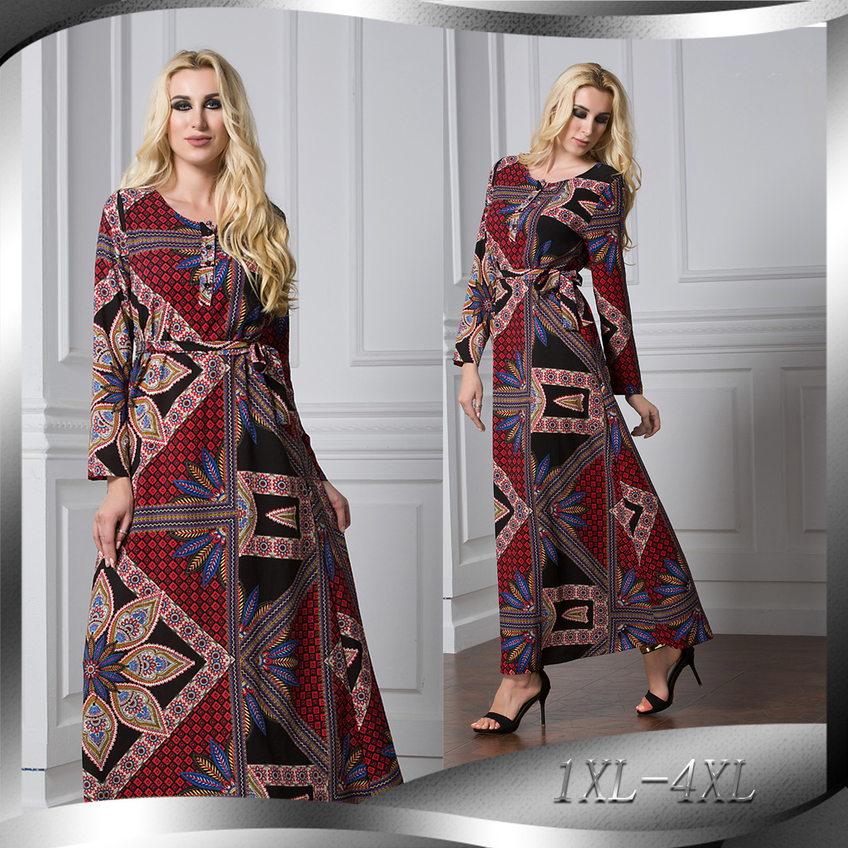 Muslim Arab Fashion Hui Long Dress Loose Large Size Retro Long Sleeve Robe
