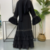 2022 Middle East Robe New Bead Stitching Mesh Lace-up Muslim Cardigan 