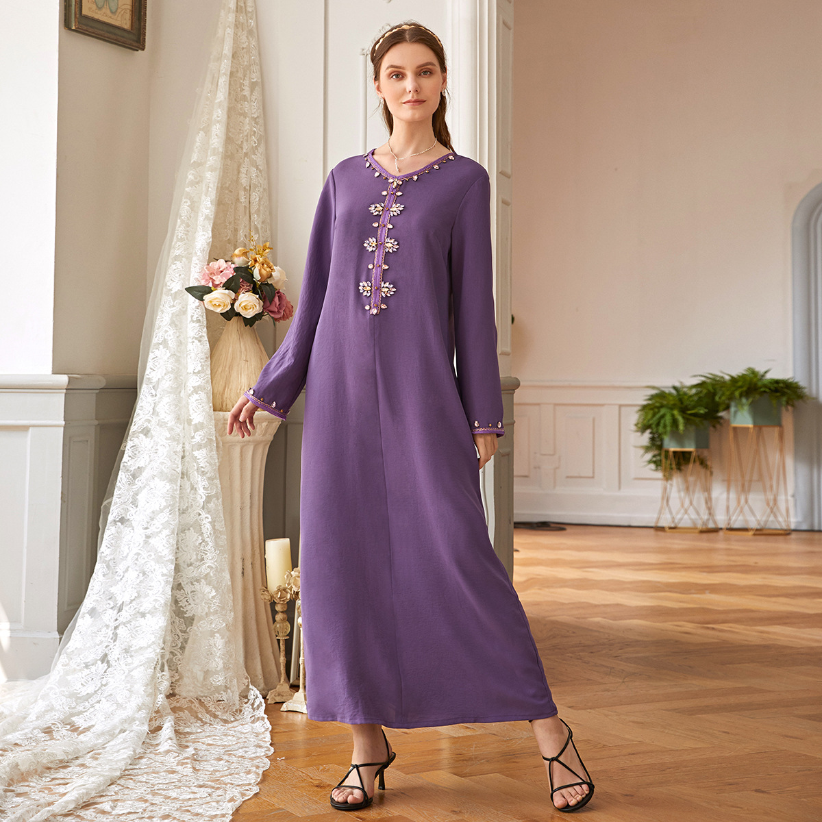 Vintage Modest Fashion Muslim Robe Loose Islamic Hooded Maxi Dresses Abaya