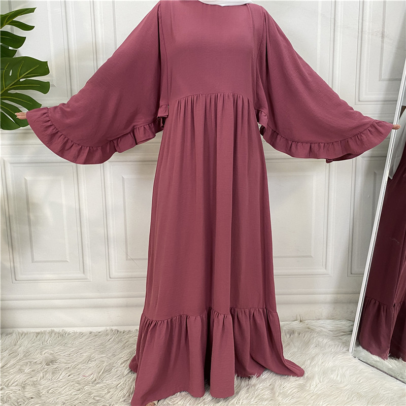 2022 Cross-border Exclusively for 2021 New Fashion Women's Solid Color Stitching Muslim Dress