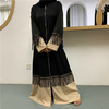 2022 Turkish Muslim Fashion Fringed Lace Stitching Dress Women's Zipper Cardigan Robe