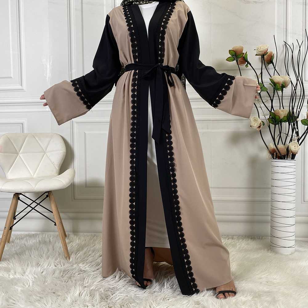 2022 Fashion Lace Embroidered Robe Casual Cardigan Islamic Long Dress
