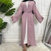 2022 Arab Turkey Middle East Fashion Elegant Pure Color Beaded Muslim Lace Cardigan Robe