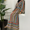 2022 New Muslim Women's Color Striped Printed Dress with Big Swing, Fashionable European And American Long Skirt