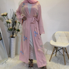 2022 European And American Muslim 3D Embroidery Three-dimensional Flower Mesh Loose Lace Cardigan Robe 