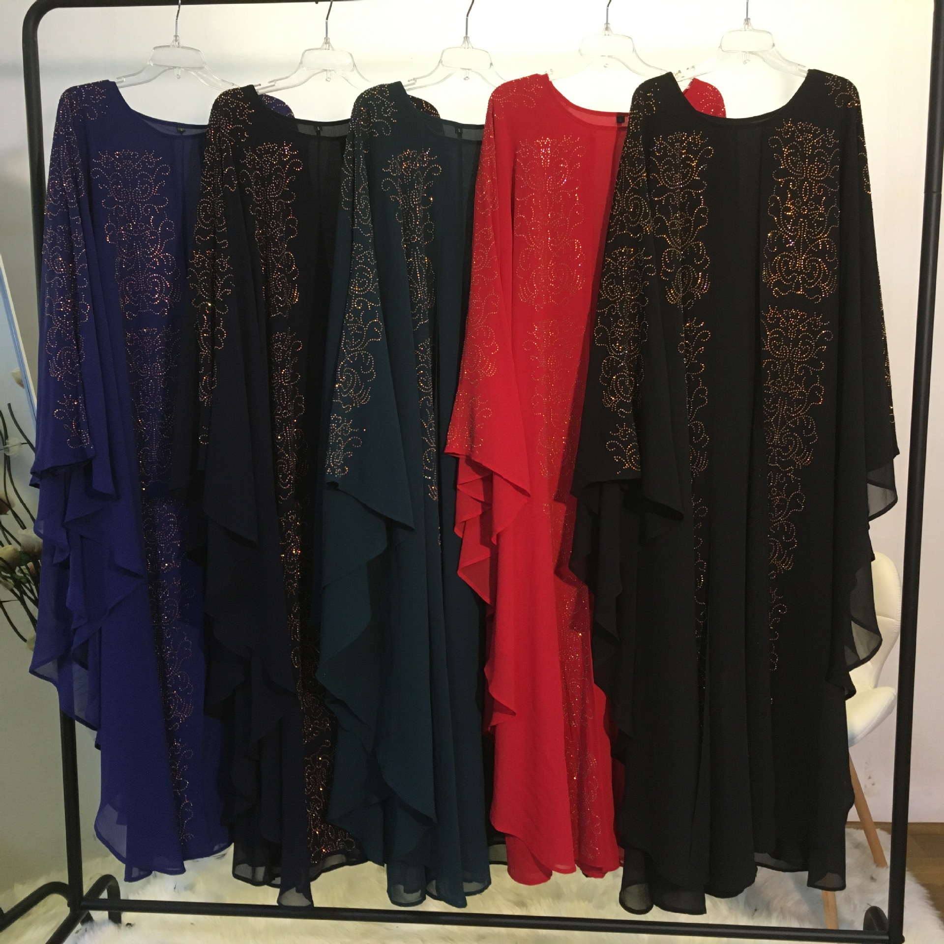 2022 Cross-border Sourcing AliExpress Amazon Hot Sale Women's Chiffon Hot Diamond Bat Sleeve Muslim Robe