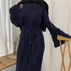 2022 European And American Fashion Muslim Women's Crepe Loose Flared Sleeve Round Neck Dress Long Skirt