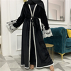 2022 Middle Eastern Muslim Fashion Women's Lace Stitching Gold Velvet Cardigan Robe