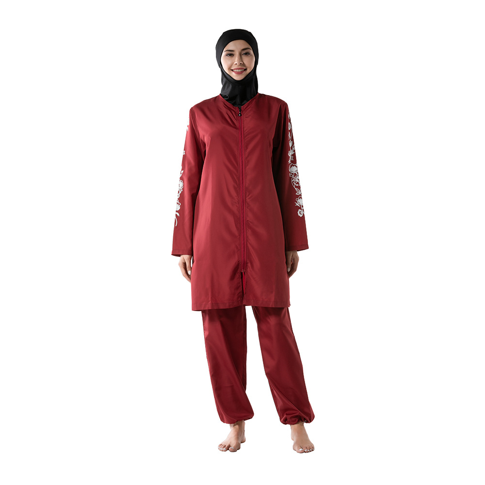 Printed Swimsuit Women's Conservative Large Size Loose Zipper Europe And The Middle East Women's Thin Sportswear Swimwear