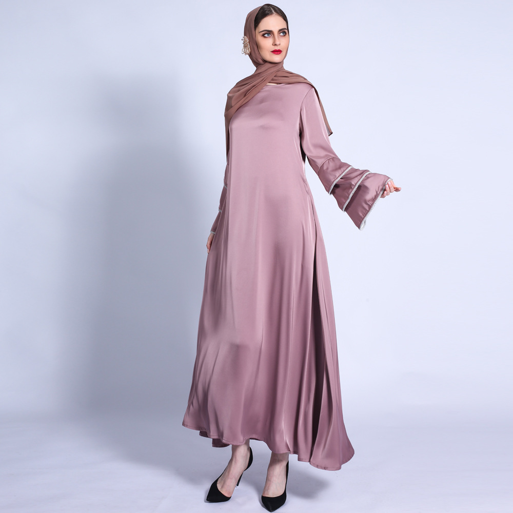 Matte Dress, Fishtail, Three-layered Sleeves, Bright Beads, A-line Large Skirt, Muslim Female Abaya Cross-border
