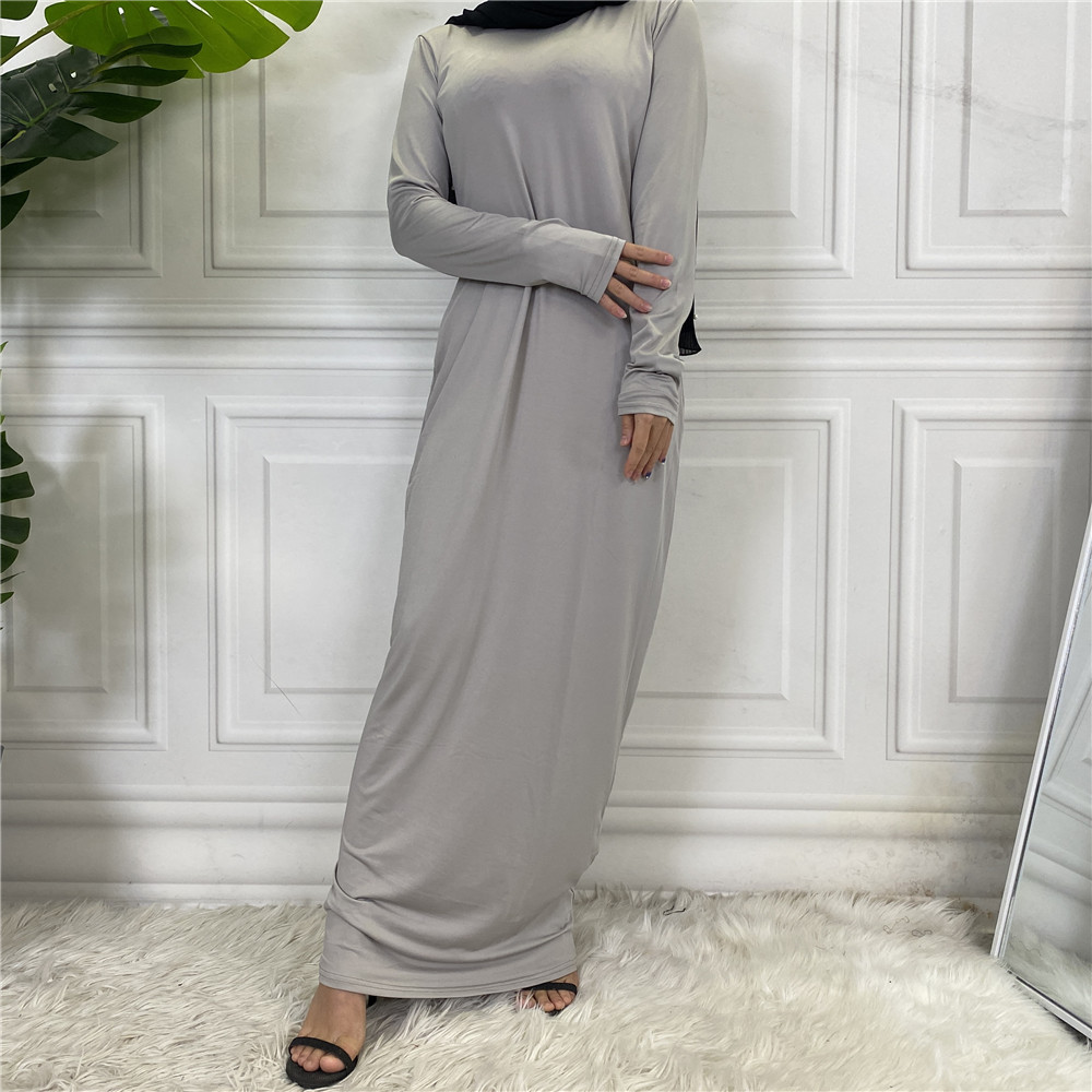 2022 Arab Solid Color Long-sleeved Dress Women's Foreign Trade Bottoming Shirt