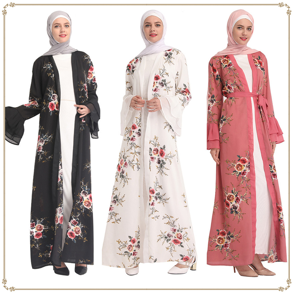 Chic 2022 Dubai Maxi Dresses Couture Modest Fashion Islamic Muslim Open Abaya