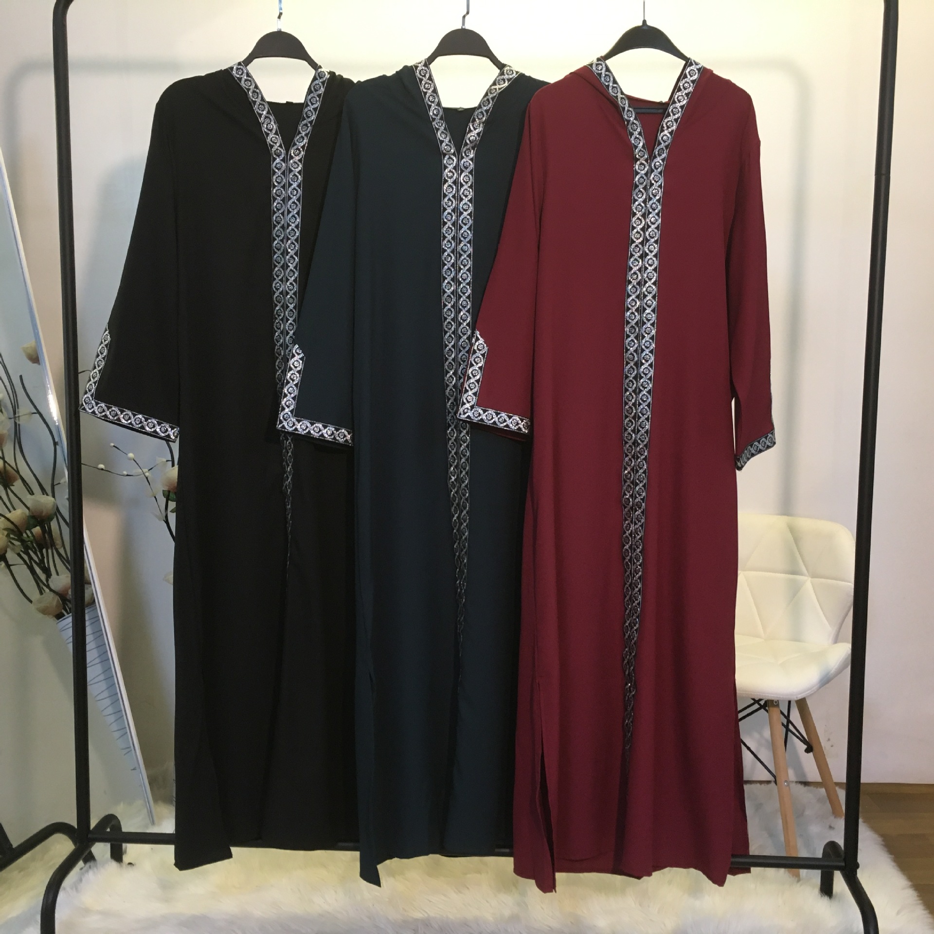 Muslim Turkish Dress Side Slit Hooded Long Dress, Worship Fashion Robe