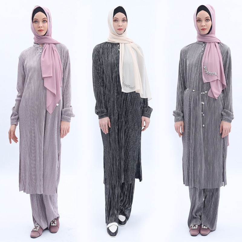 Malaysia Muslim Plus Size Solid Color Two-piece Jacket + Pants Summer Women's Clothing Spot