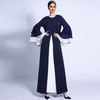 Autumn and winter new Muslim women's long skirt color matching three-layer chiffon wave sleeves with open dress
