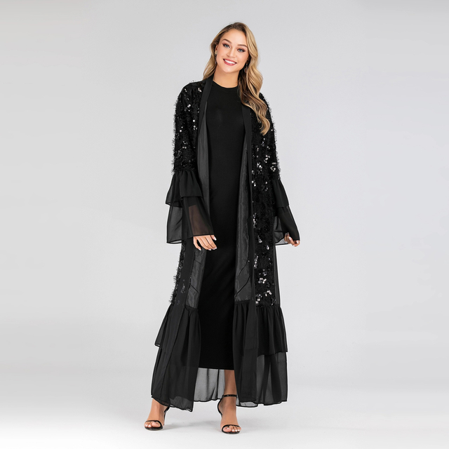 AliExpress Amazon Hot Sale New Sequined Robe Chiffon Trumpet Sleeve Muslim Cardigan