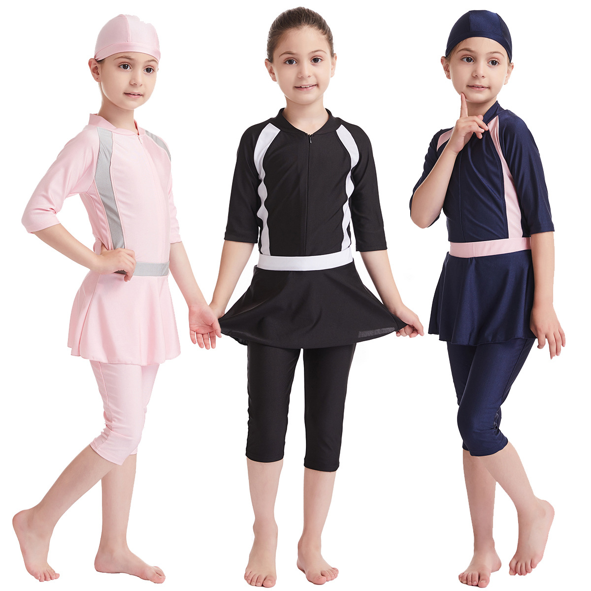  Islamic Clothing Sportswear Swimwear Girl 2021 Fashion Modest 3 Pieces Kids Fabric Muslim Full Cover Swimwear Swimsuit Burkini