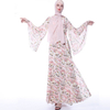 Fashion Floral Chiffon Big Flared Sleeve Dress Retro A-line Slim Muslim Female Abaya Dress