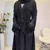 2022 Middle East Fashion New Style Bead Stitching Lace with Pocket Arab Muslim Cardigan Robe