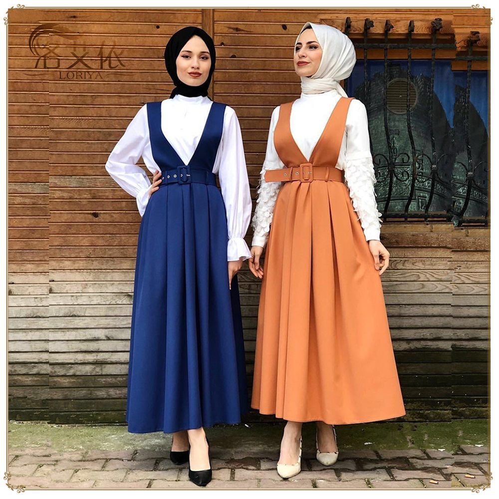 New Design Muslim Lady Sheath Dress Middle East Fashion Modest Ins Long Button Skirt