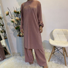 New Arab Simple Solid Color Pleated Muslim Women's Two-piece Suit
