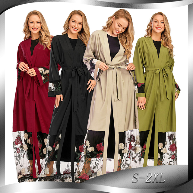 New Ramadan Muslim Kimono Cardigan Robe Stitching Embroidery Turkish Islamic 