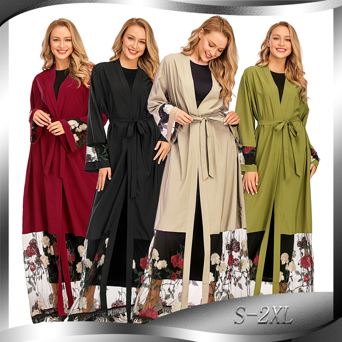 New Ramadan Muslim Kimono Cardigan Robe Stitching Embroidery Turkish Islamic 