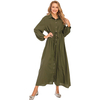 New Fashion Muslim Lapel Solid Color Full Button Slim Dress Long Skirt