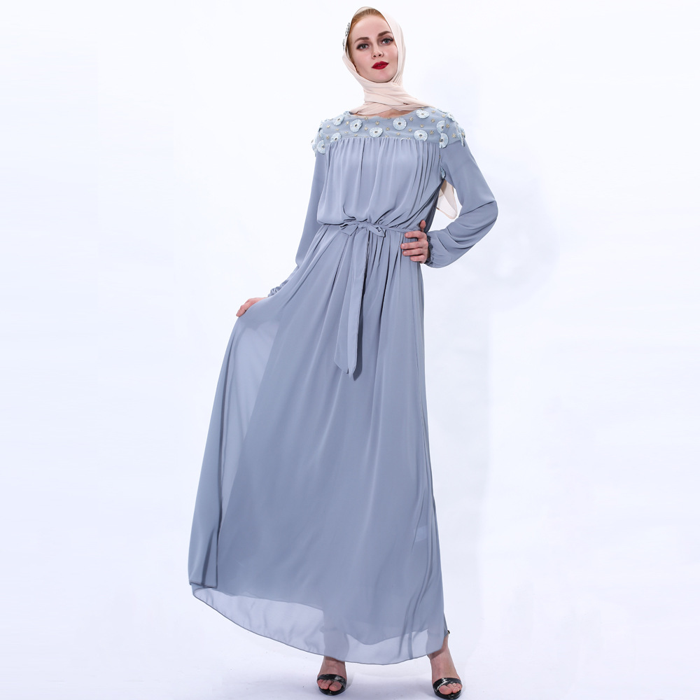 The Middle East Cross-border Fashion Beaded Jumpsuit Muslim Women's Abaya Zipper Robe Spot One Drop Shipping