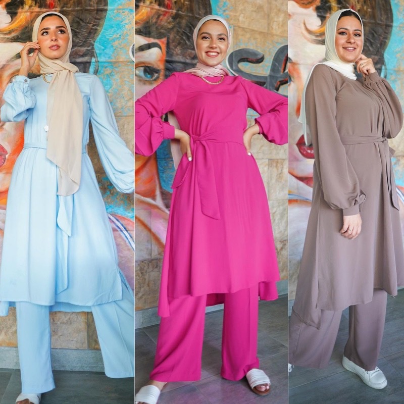  Printing Top Two Piece Islamic Clothing Burka Dubai Maxi 2022 Prayer Women Kurti 2pieces Suit Modest Pants Thobe Muslim Blouse Set