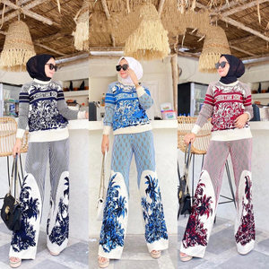  Modest Pants Burka Islamic Clothing Kurti Maxi 2022 Two Piece Dubai Suit 2pieces Printing Top Women Prayer Thobe Muslim Blouse Set