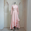 2022 Muslim New Arab Solid Color Front Short Back Long Elegant Embroidery Round Neck Long-sleeved Muslim Long Skirt