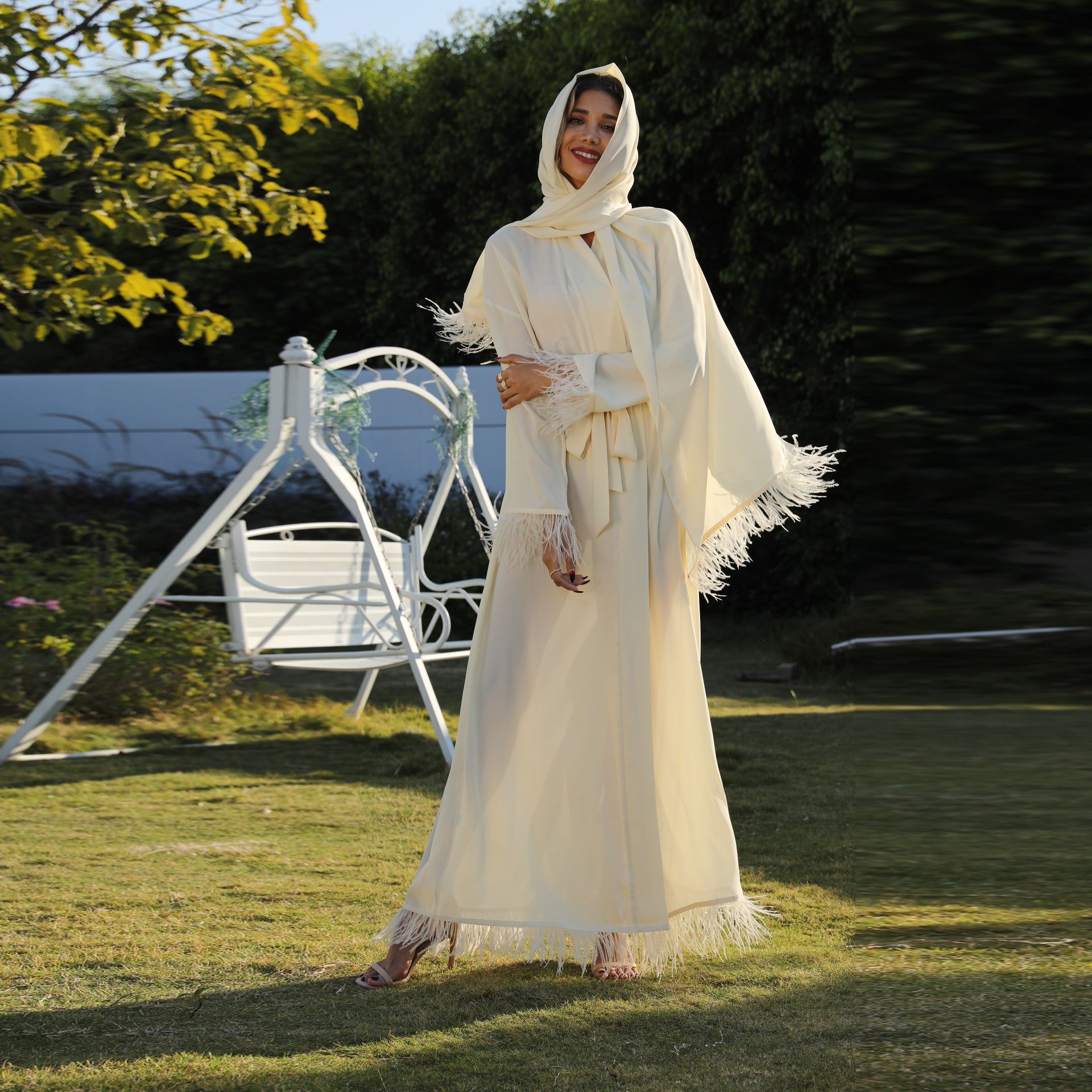 2022 Muslim Fashion Arabian Long-sleeved Pure Color Elegant Loose Muslim Dress With Scarf