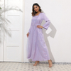 2022 New Muslim Middle Eastern Pure Color Sequins Fake Two Pieces of Elegant Women's Clothing with Arabian Lace