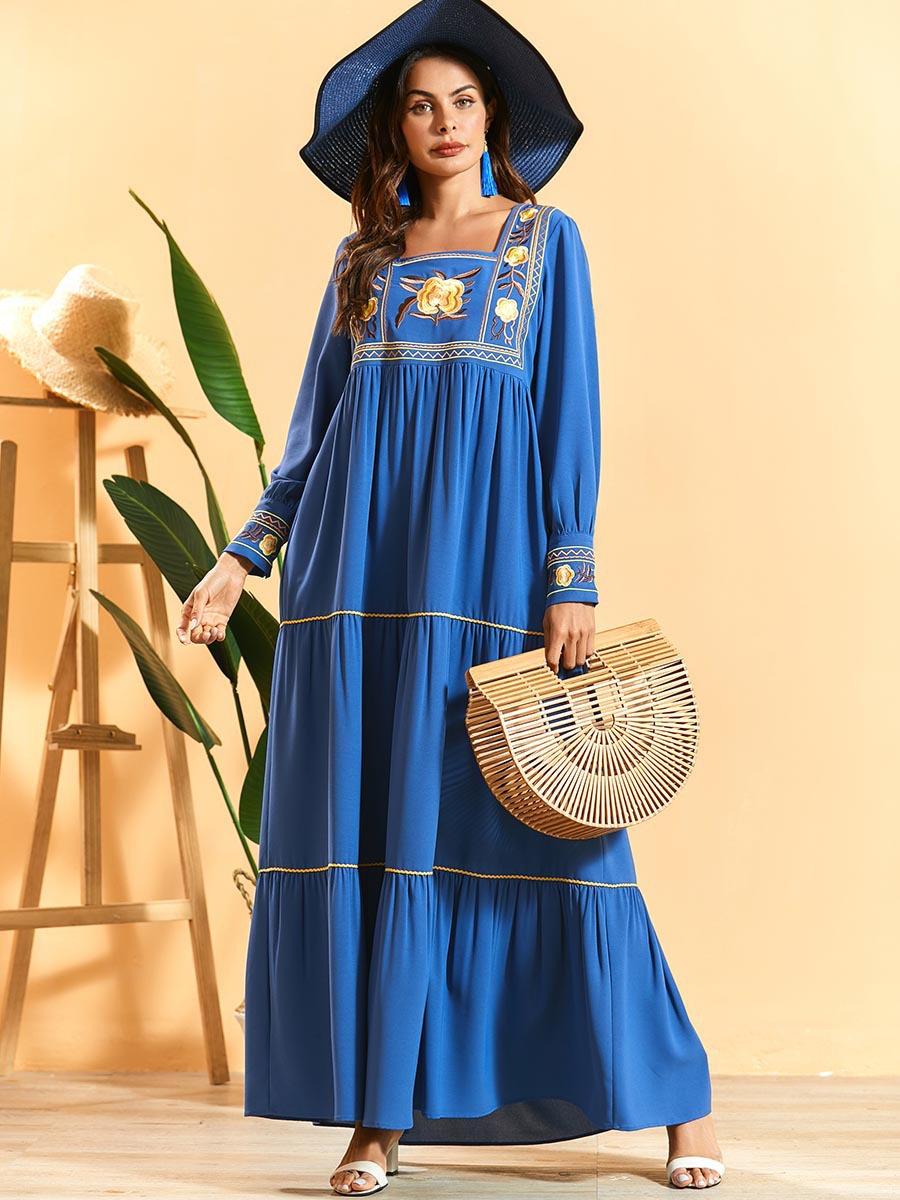  Turkish Women Embroidery Vetement Femme Robe Femme Musulman Islamic Clothing Prayer Clothes Modest Vêtements Borka Dubai Kebaya Maleisie Maxi Dress Abaya