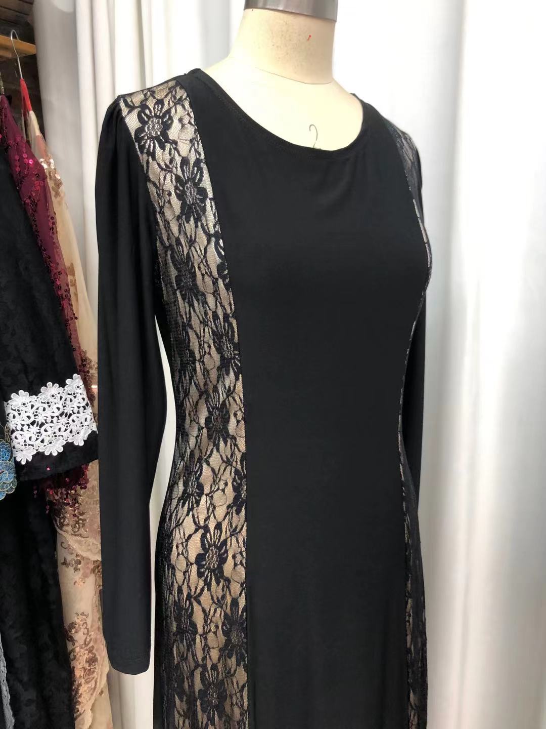 2022 Muslim Arab Middle East Slim Black High Elastic Crystal Linen Dress