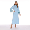 2022 Elegant Solid Color Middle East European And American Long Ethnic Style Round Neck Sequined Feather Sleeve Long Skirt