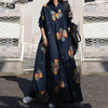 2022 Muslim Amazon Autumn Printed Cotton Linen Retro Ethnic Style Loose Long Sleeve Large Swing Dress