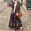 2022 Muslim Spring Cotton And Linen Literary Retro Dark Grid Loose Big Swing Long Sleeve Dress