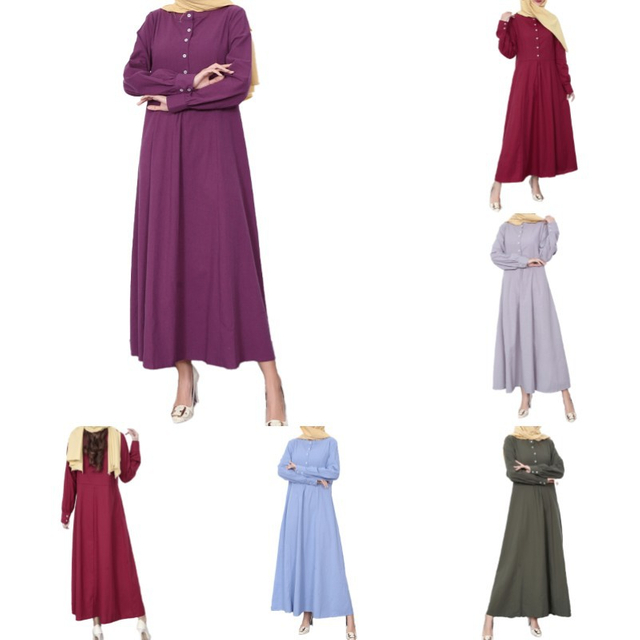 2022 Muslim Casual Abaya Plus Size Women's Round Neck Big Swing Robe Dress Muslim Long Skirt