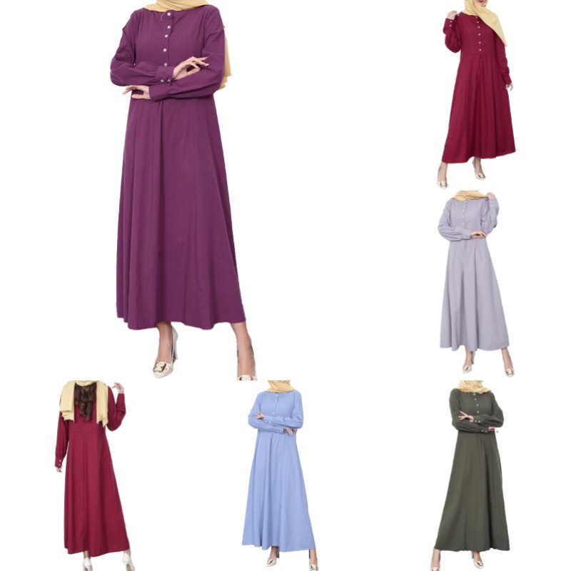 2022 Muslim Casual Abaya Plus Size Women's Round Neck Big Swing Robe Dress Muslim Long Skirt