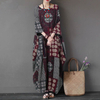 2022 New Cross-border Cotton And Linen Printing National Style Retro Hedging Loose Round Neck Long Irregular Dress