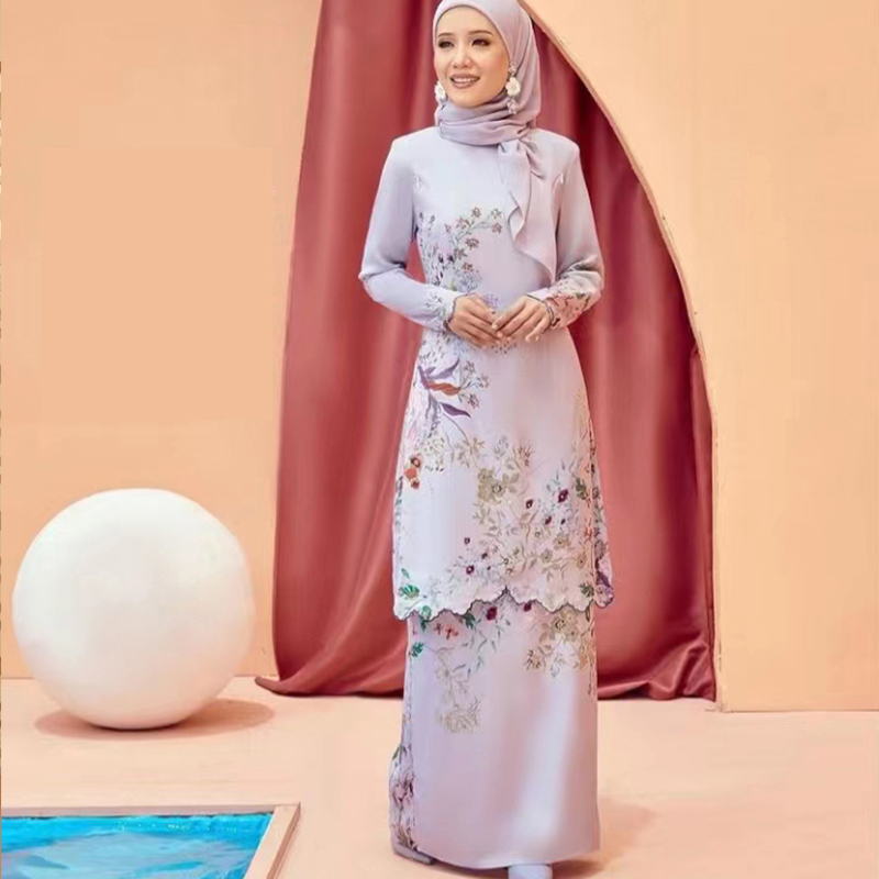 SIPO Ramadan Eid Malaysia Baju Kurung Modern Fashion Embroidered Satin Dress Abaya Femmes Robe Musulmane Dubai Islamic Clothing