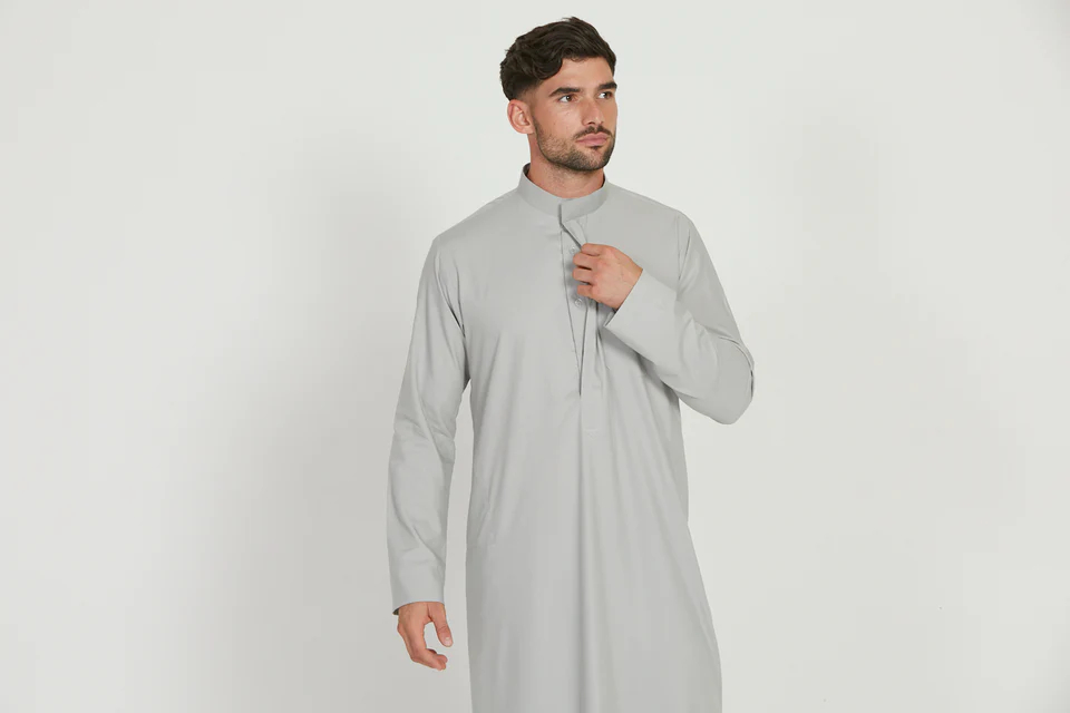 Premium Kuwaiti Thobe With Pocket - Mist Grey (2)