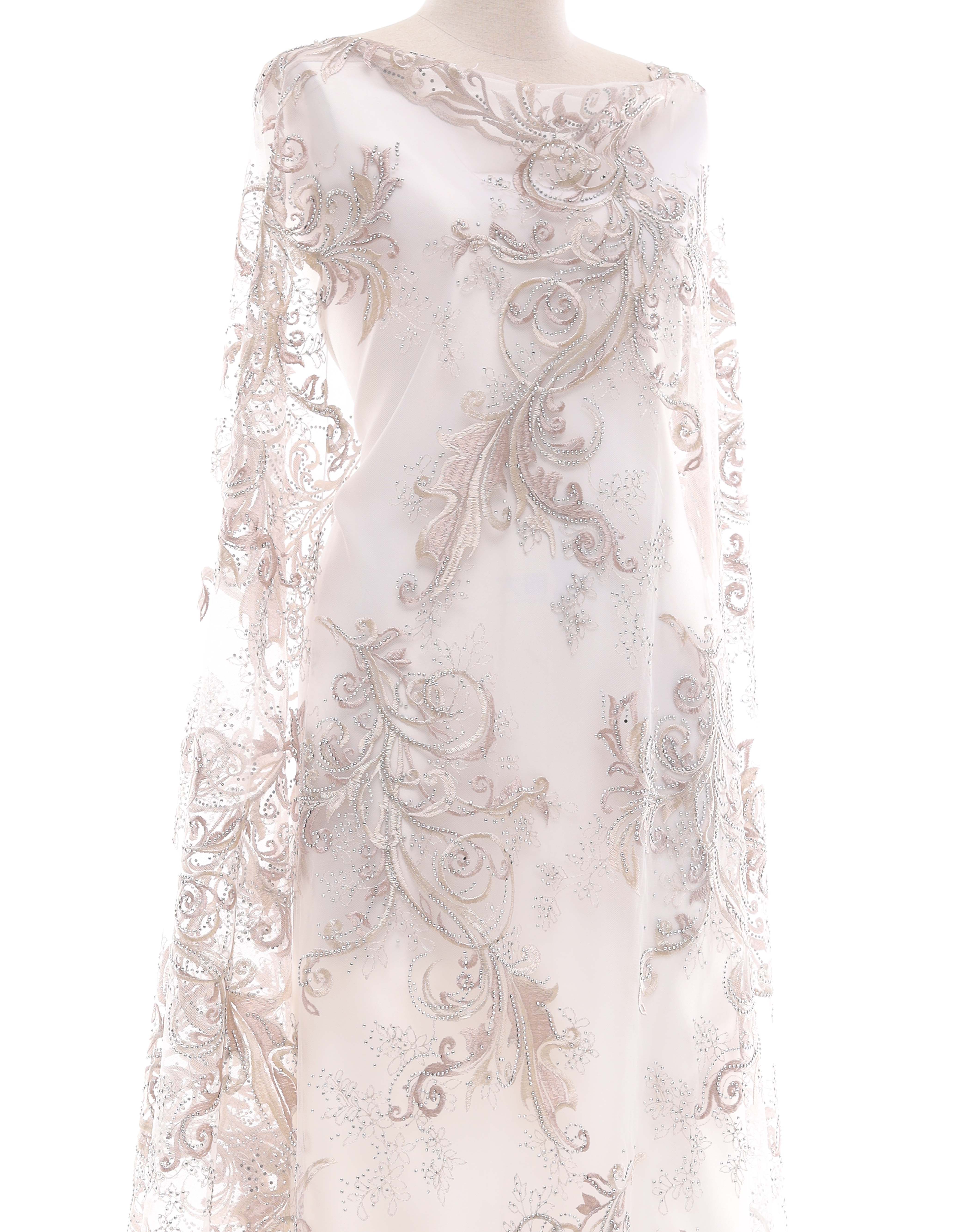 Embroidery Lace SADIE STONE BEADED LACE IN BROWN