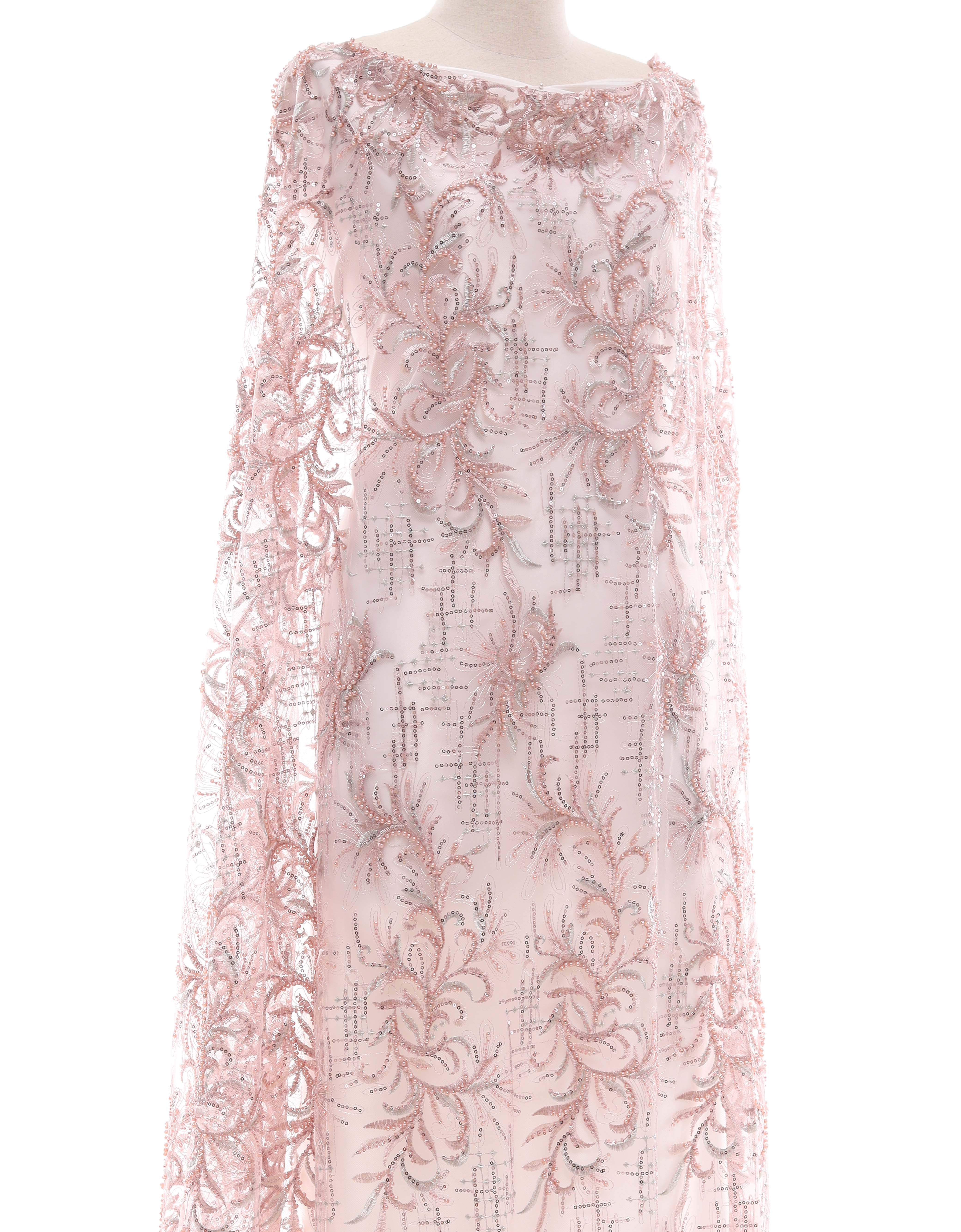 Embroidery Lace PEARL BEADED LACE IN DUSTY PINK