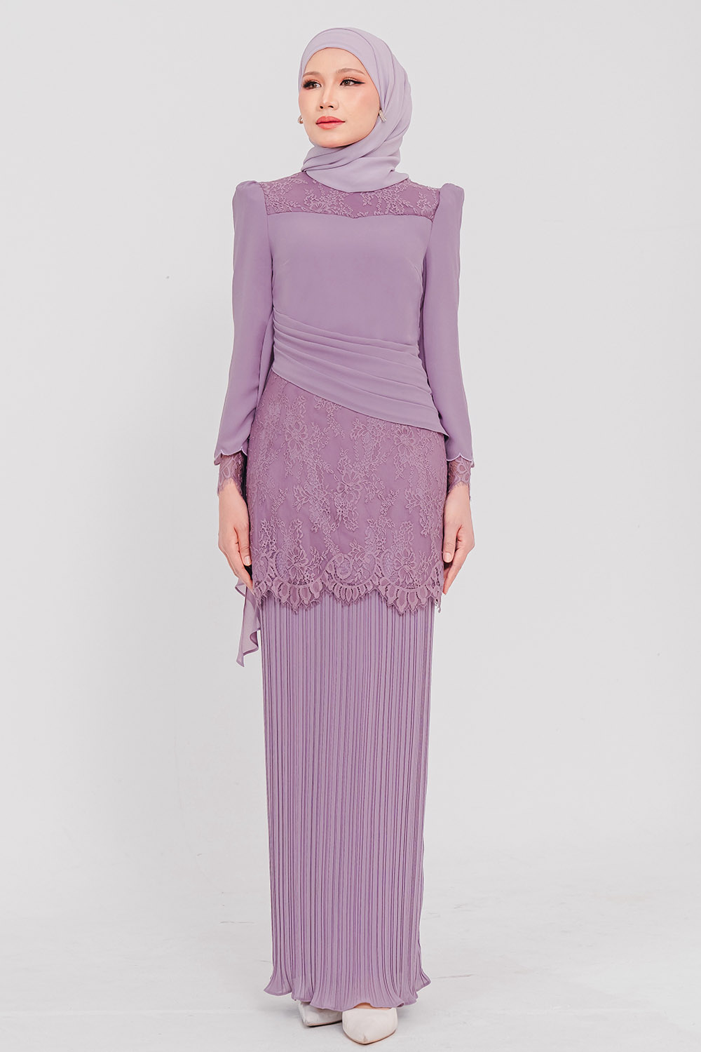 SIPO Latest Design Malaysia Pleated Long Skirt Embroidery Baju Kurung Moden Lace Muslim Dress Baju Kurung Wholesale in Vietnam