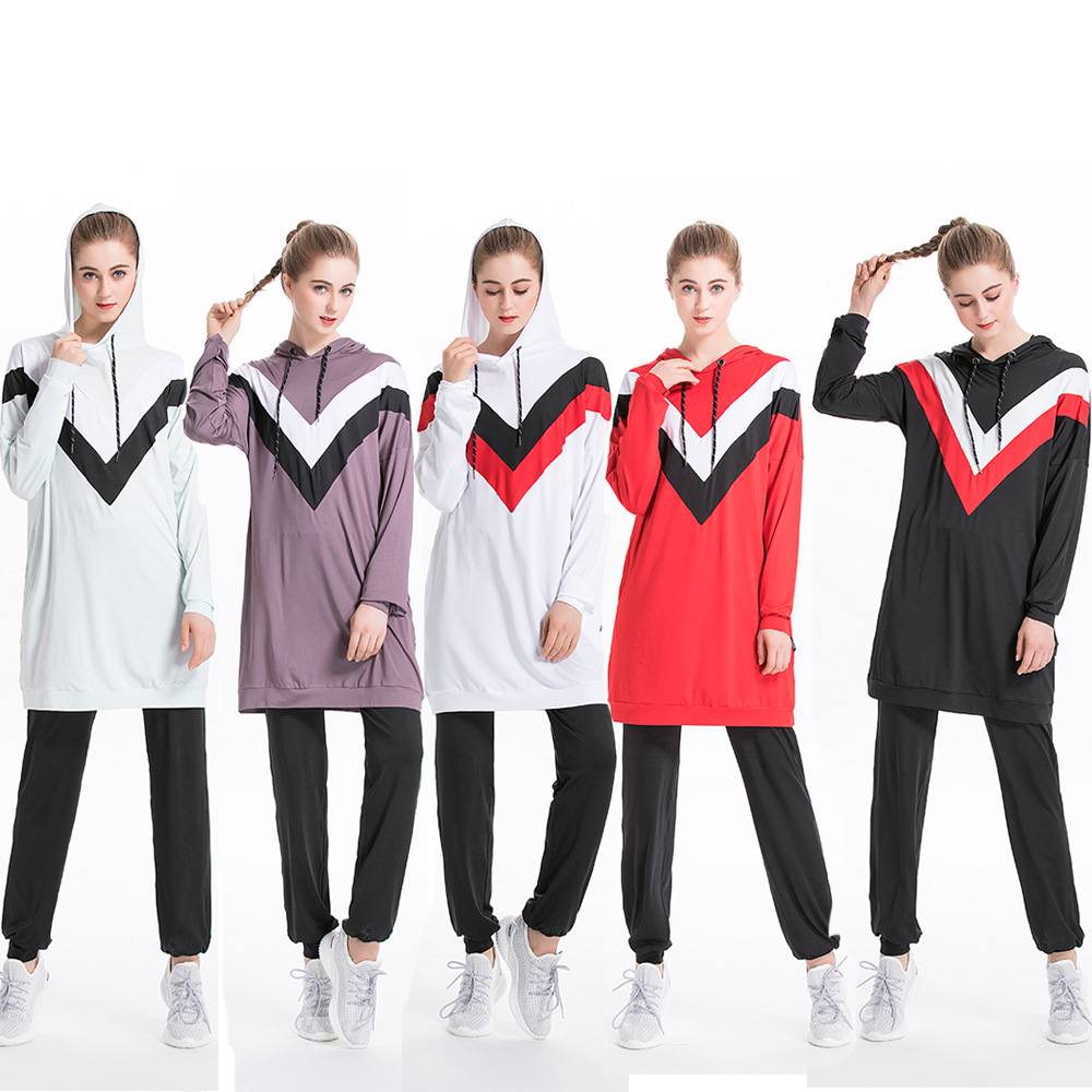 SIPO Arabic Wholesale Fabric Free Shipping Women Islamic Clothing Two Piece Set Muslim Ladies Sportswear 