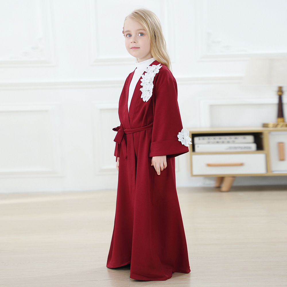 Wholesale Floral Child Kid Modest Muslim Islamic Open Abaya Kimono Cardigan