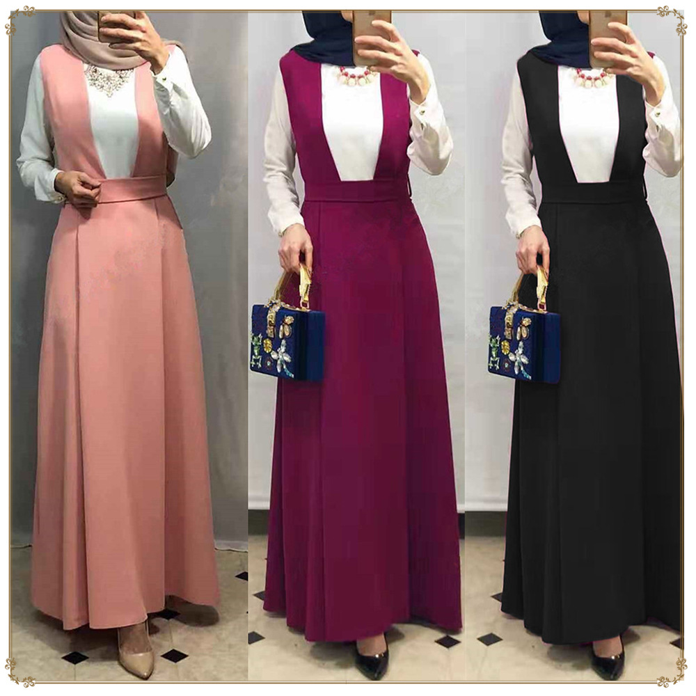 Beautiful Modest Fashion Muslim Dresses Pink Abaya Skirt Girls Casual Daily Wear Islamic Clothing